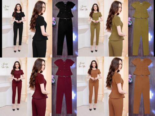 Set nguyên bộ quần dài áo đính nơ xinh xắn cao cấp- HN1203