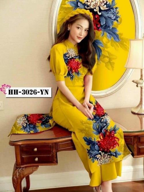 Set Áo Dài CÁch Tân Họa Tiết Hoa Sen - AV389