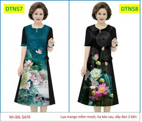 ĐẦM SUÔNG IN HỌA TIẾT ĐÍNH HẠT ĐAN DÂY 2 BÊN XINH XẮN -DTN57, 58