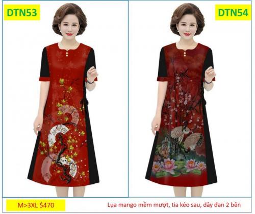 ĐẦM SUÔNG IN HỌA TIẾT ĐÍNH HẠT  ĐAN DÂY 2 BÊN -DTN53, 54