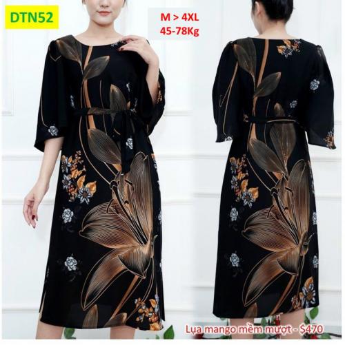 ĐẦM SUÔNG LỤA CÁNH TIÊN IN HOA CAO CẤP- DTN52