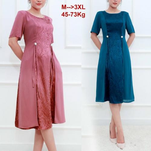 ĐẦM SUÔNG GẤM HOA ĐÍNH NÚT  CAO CẤP - DTN50