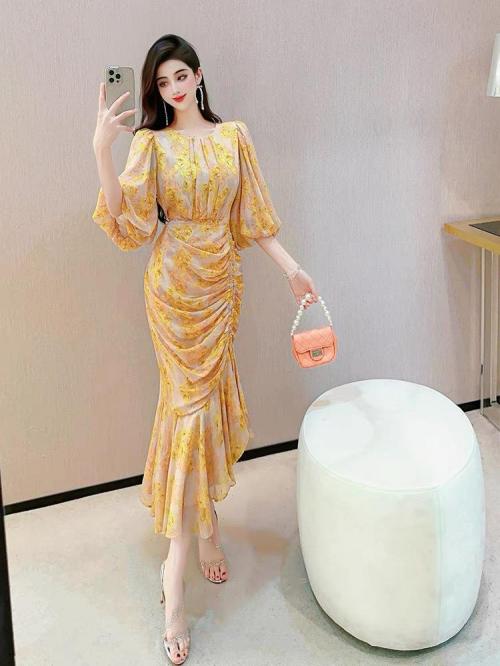 ĐẦM HOA ĐUÔI CÁ TAY BỒNG CAO CẤP SANG TRỌNG - D1193